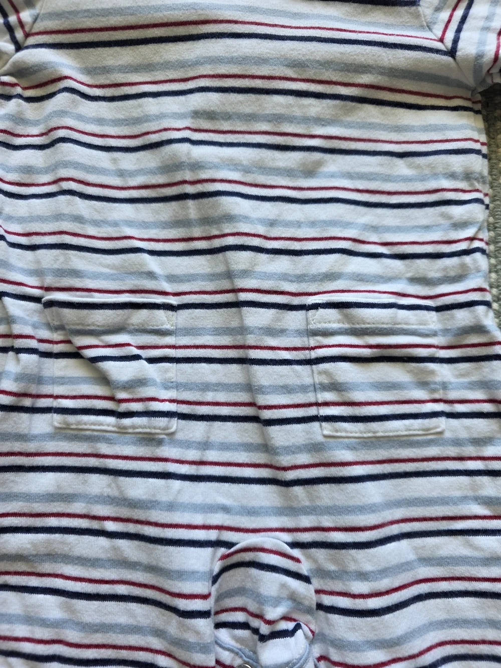 Janie and Jack Striped Romper in White, Blue and Red Accent